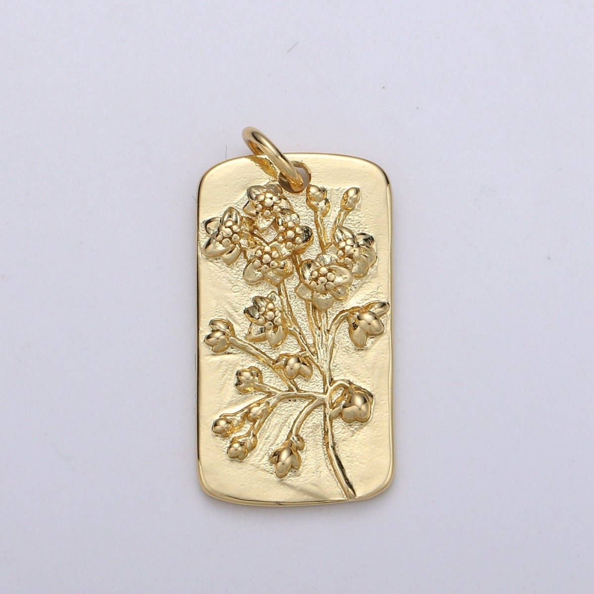 Cotton Blossom Flower Charms, Gold Tag Pendant, Dainty Cotton Charm, Small Wild Flower Charm for Necklace Floral Flower Tag Jewelry