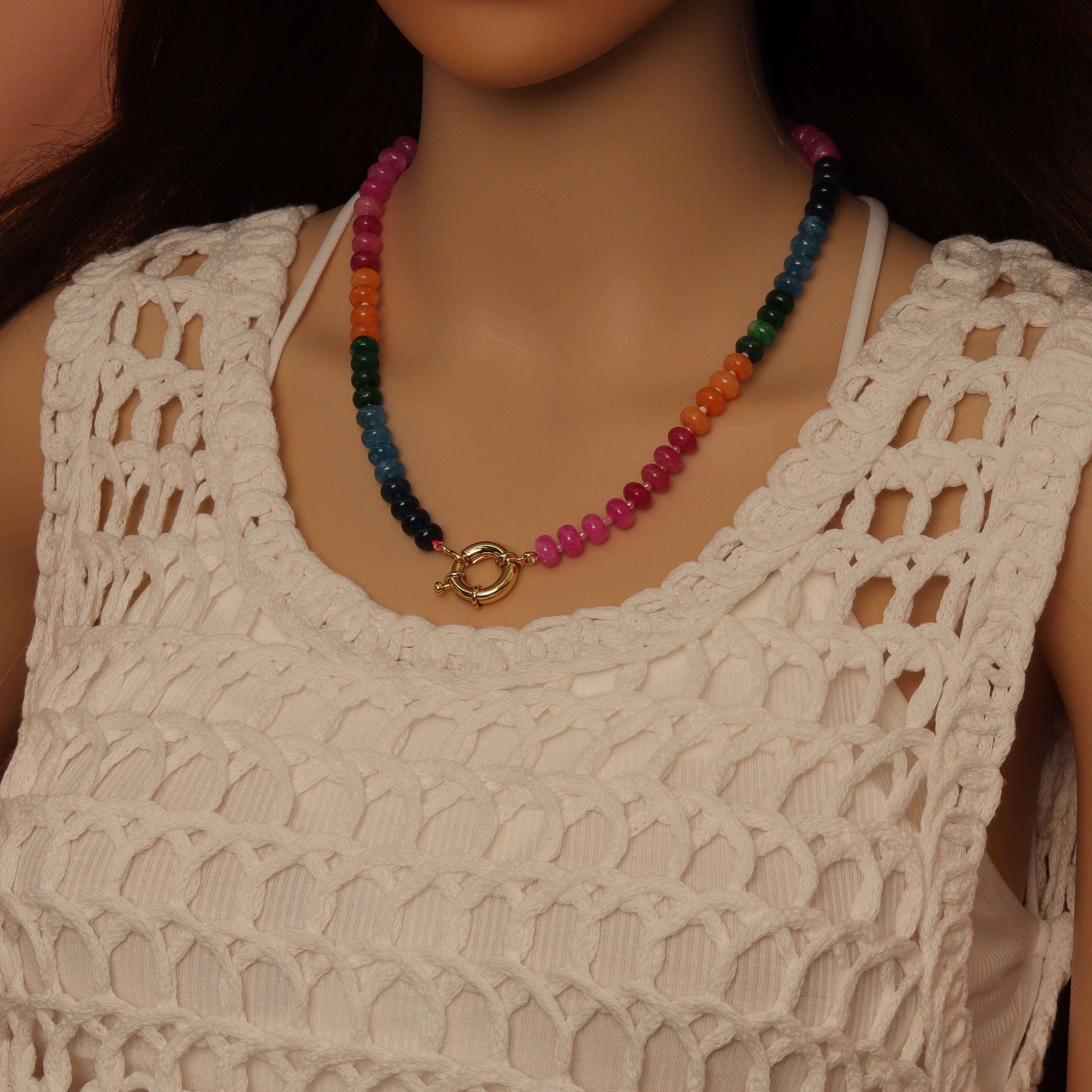 Pink Rainbow adventure green Gemstone necklace, sku#EF810