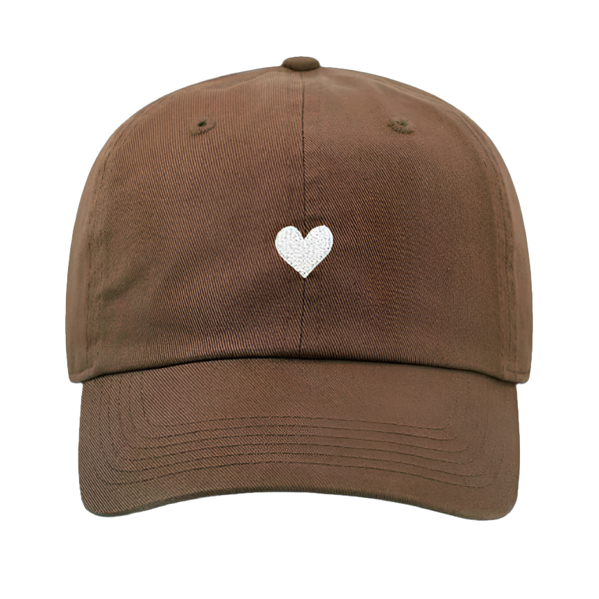 Mocha Cotton Dad Hat - Embroidered Heart Cap