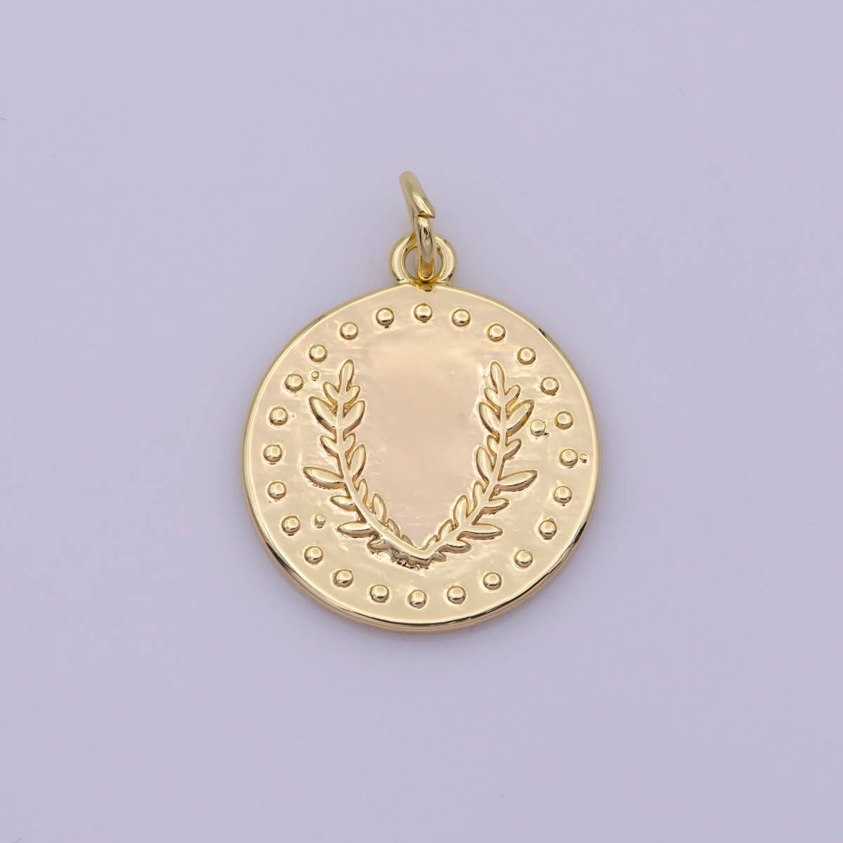 Dainty Greek Olive Leaf Coin Charm in 18k Gold Filled Findings