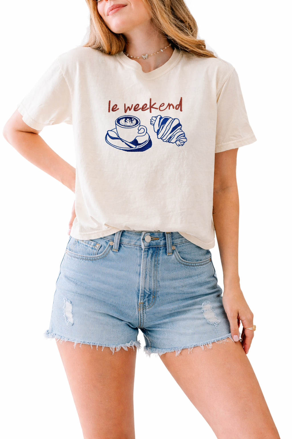 Embroidered Le Weekend French Coffee & Croissant Shirt
