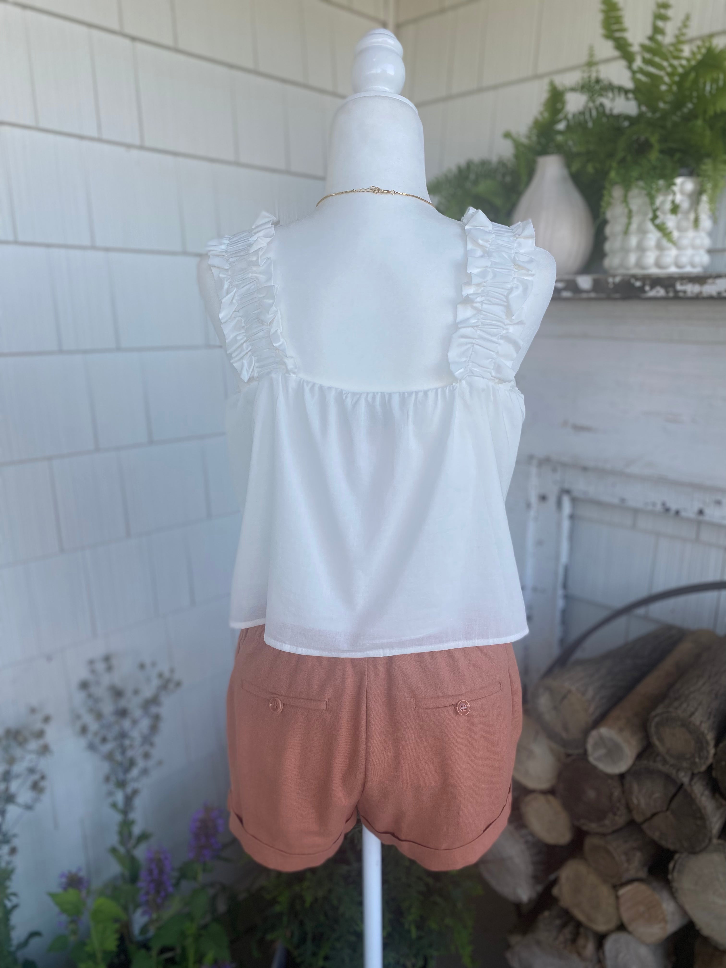 Capri White Button Tank