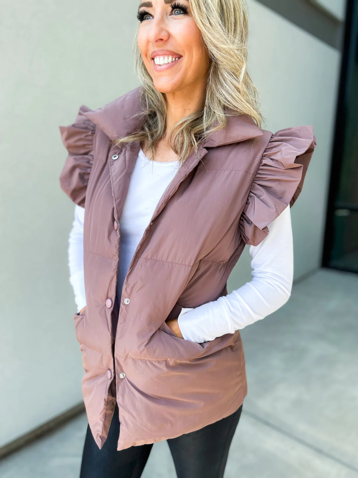 Wynn Ruffle Sleeve Down Vest