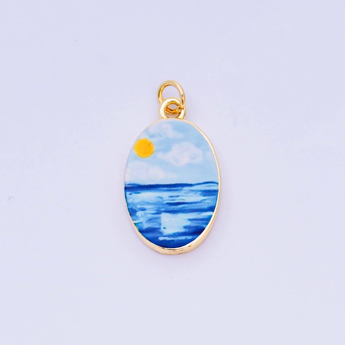 24K Gold Filled Enamel Art Oval Spring Charm in Flower, Butterfly, & Nature