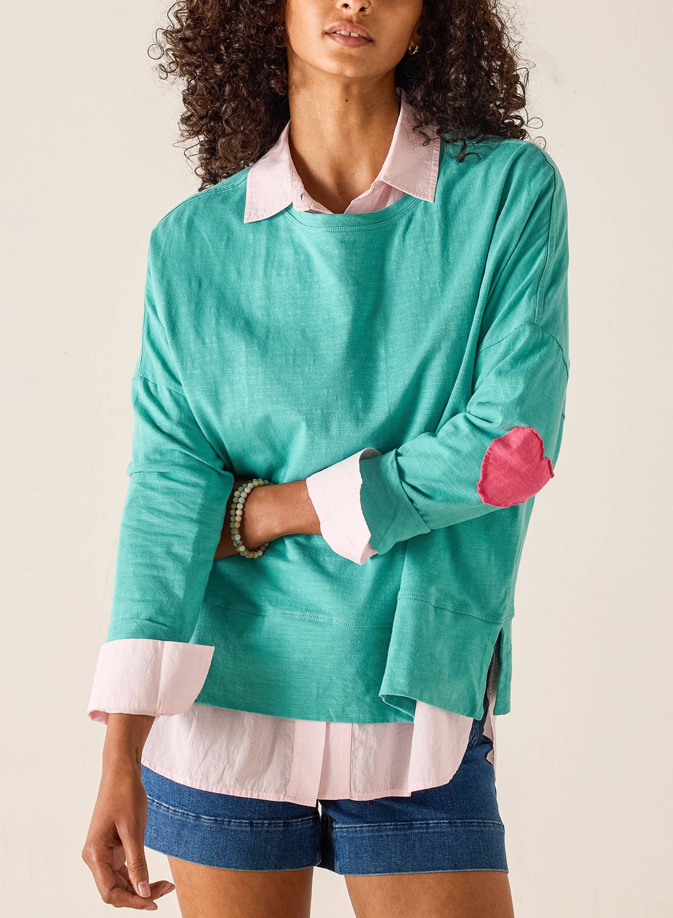 Amour Applique Tee - Teal / Pink