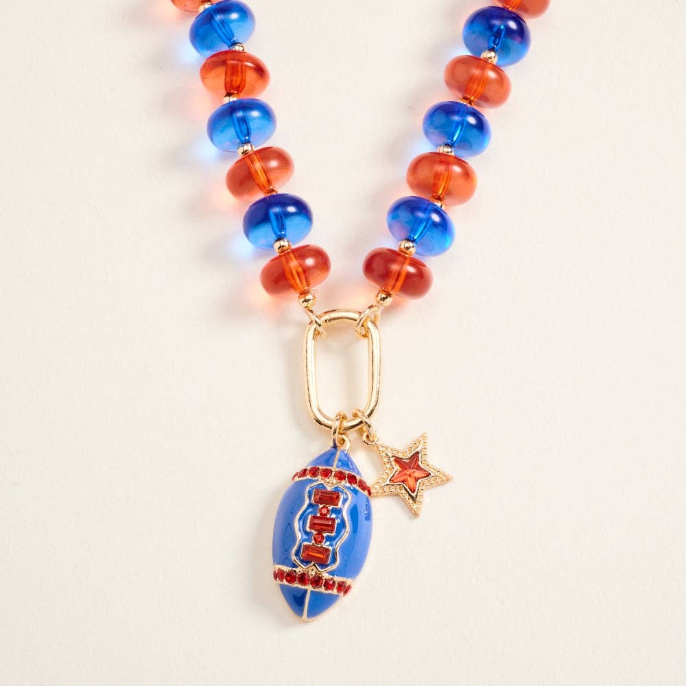 Football Star Stone Pendant Bead Necklace