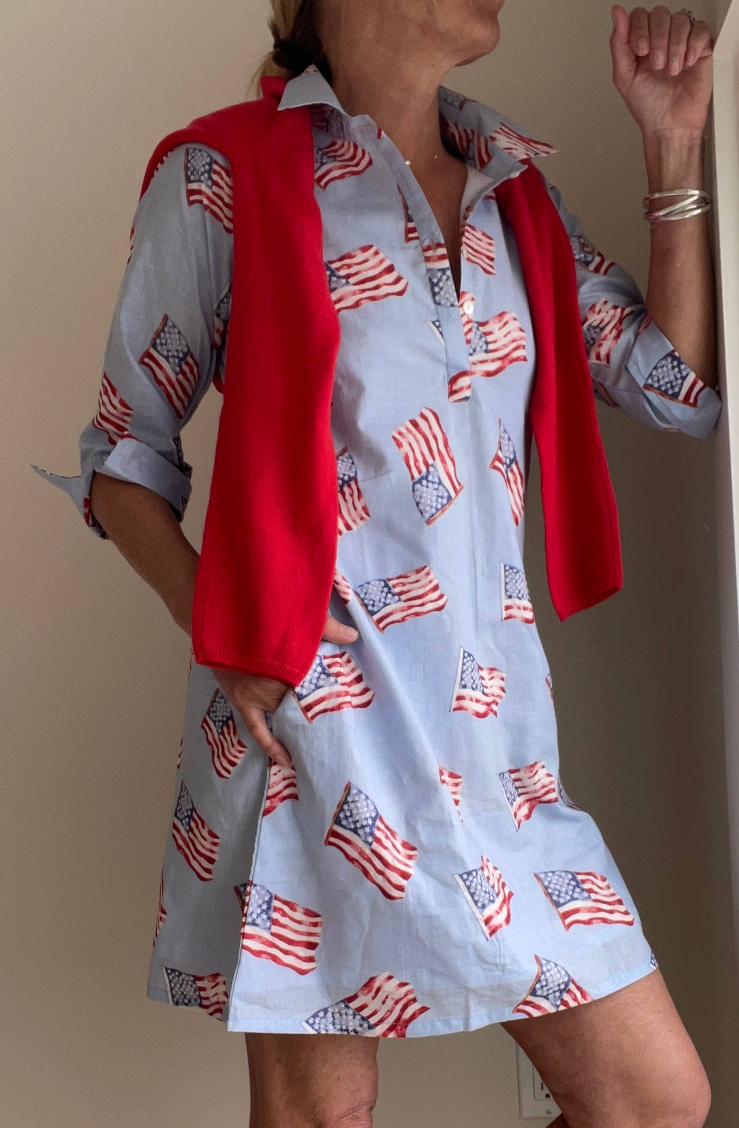 Sconset 3/4 Sleeve Flag dress in blue