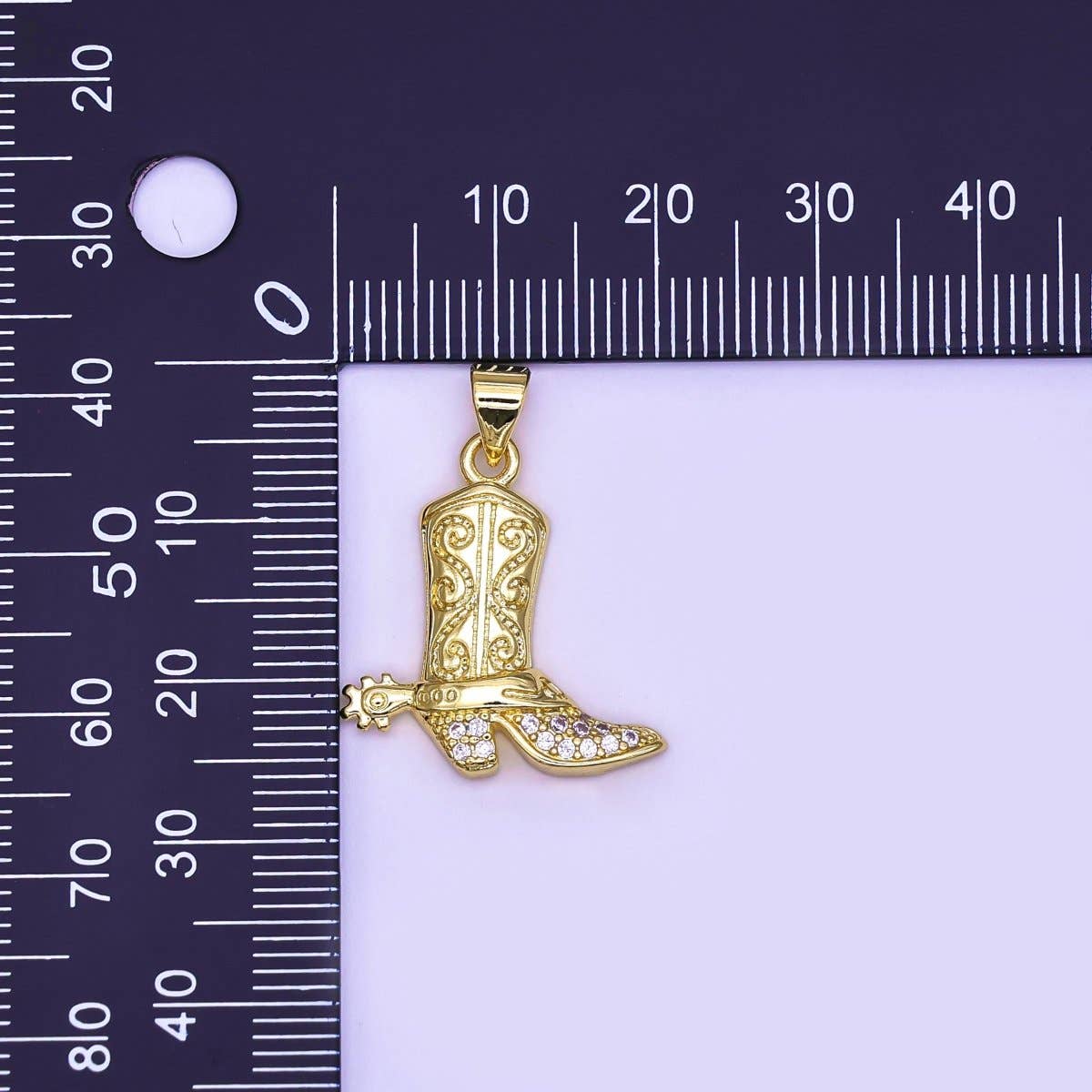 24K Gold Filled Micro Paved CZ Cowboy Boots Pendant