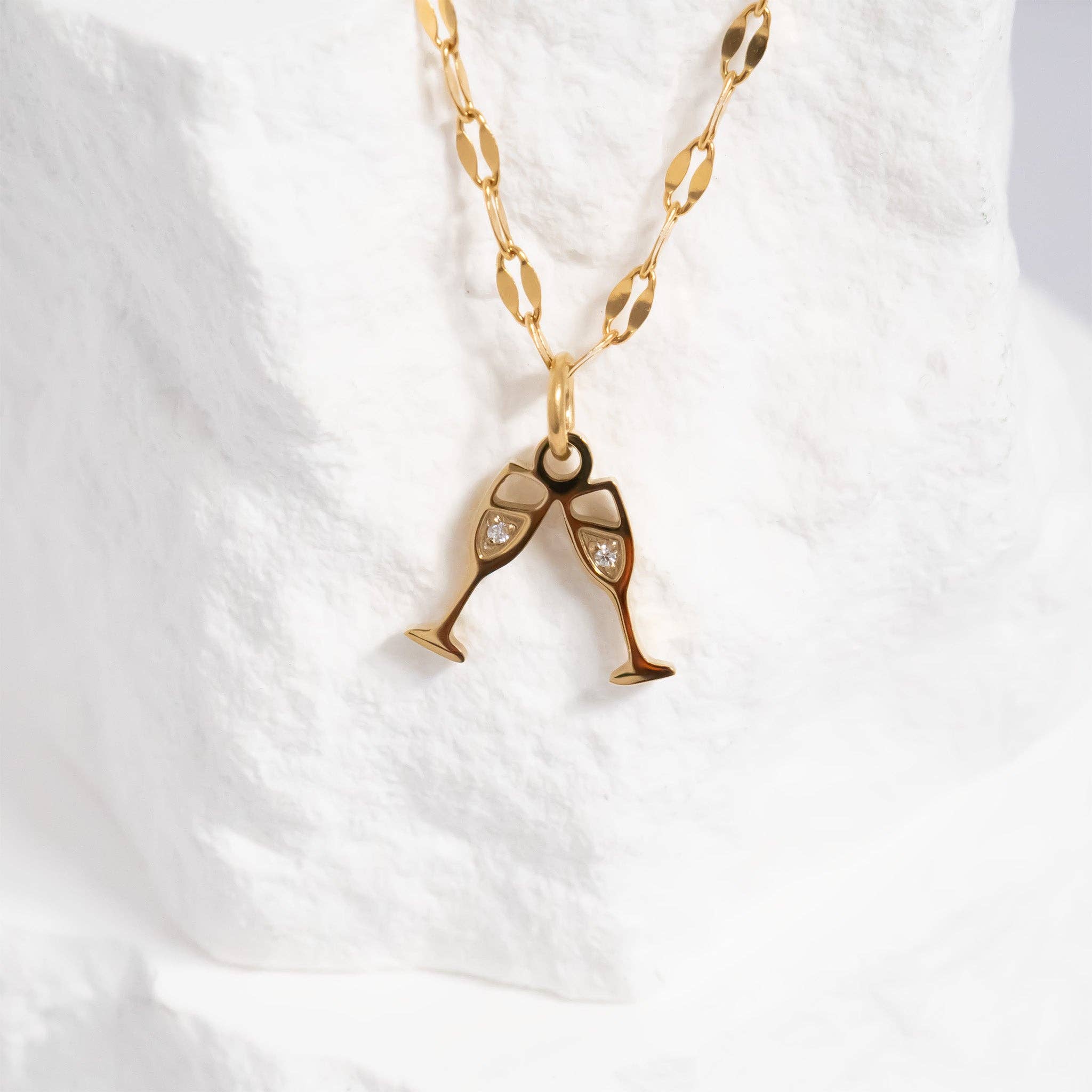 18K Gold PVD Stainless Steel Champagne Cheers Charm