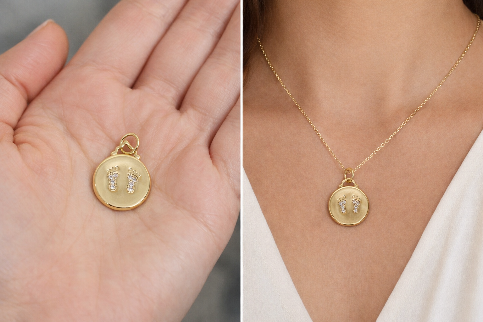 CZ Gold Filled Baby Foot Pendant, baby feet charm, CPGNEW