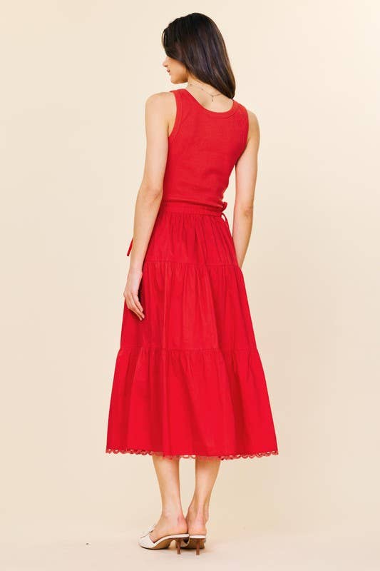 Sleeveless Knit Tank Poplin Skirt Dress
