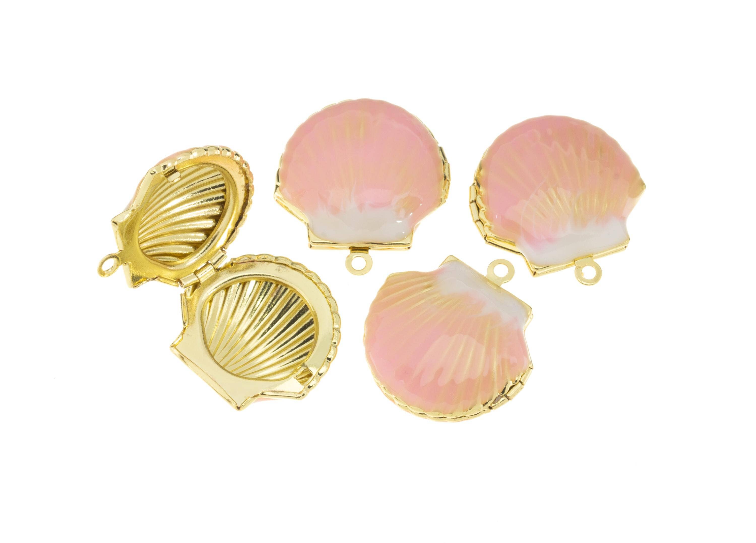 Gold Clam Shell Enamel Locket Charm Pendant CPG737