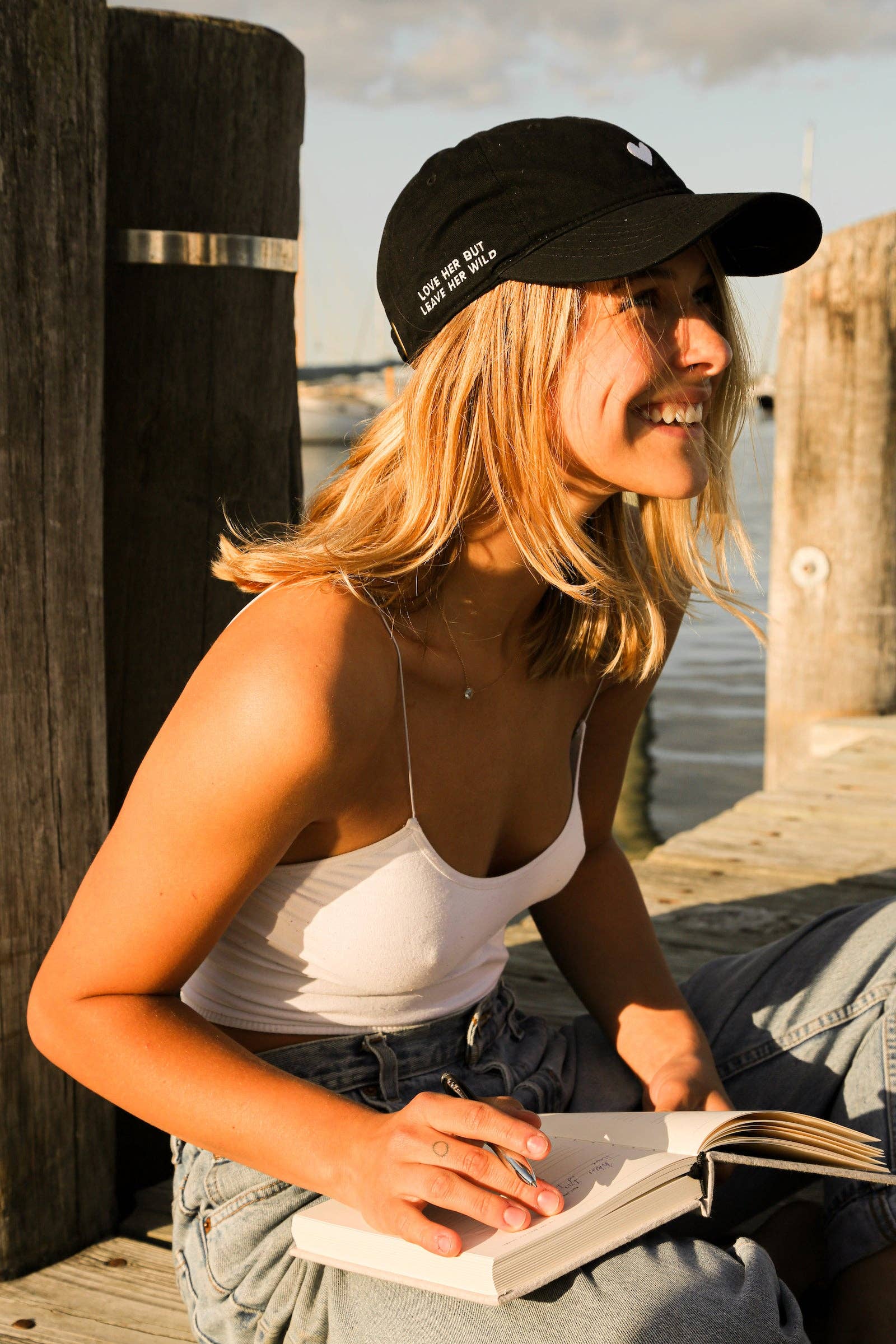 Black Cotton Dad Hat –  Embroidered Heart Cap