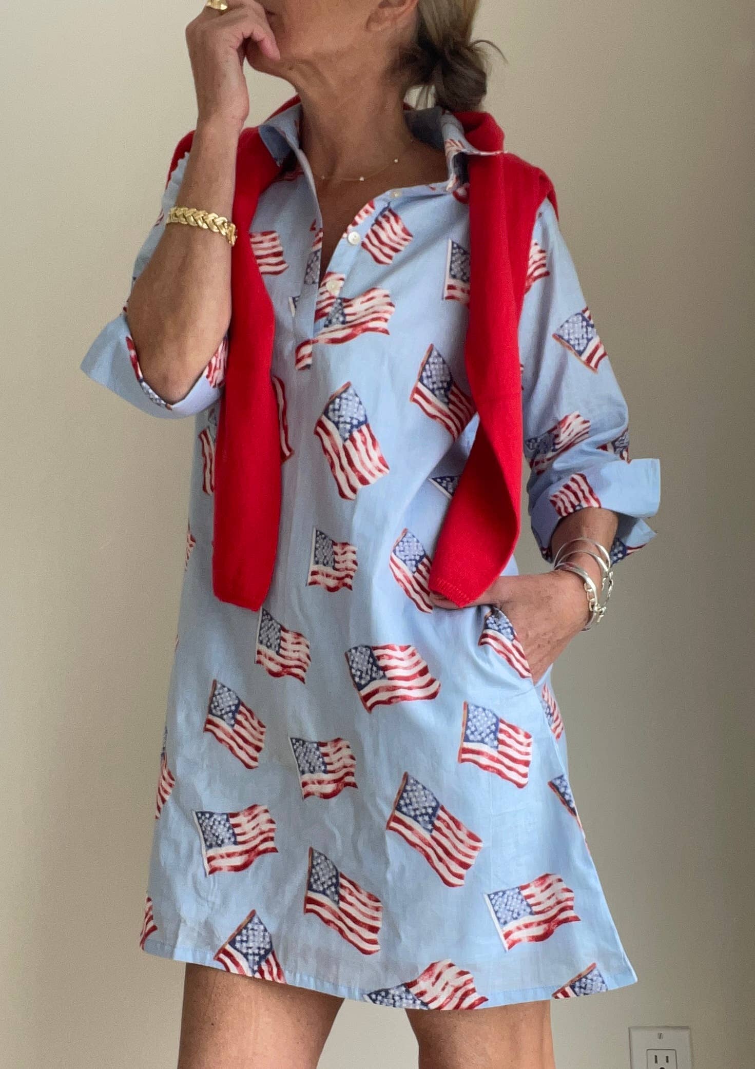 Sconset 3/4 Sleeve Flag dress in blue