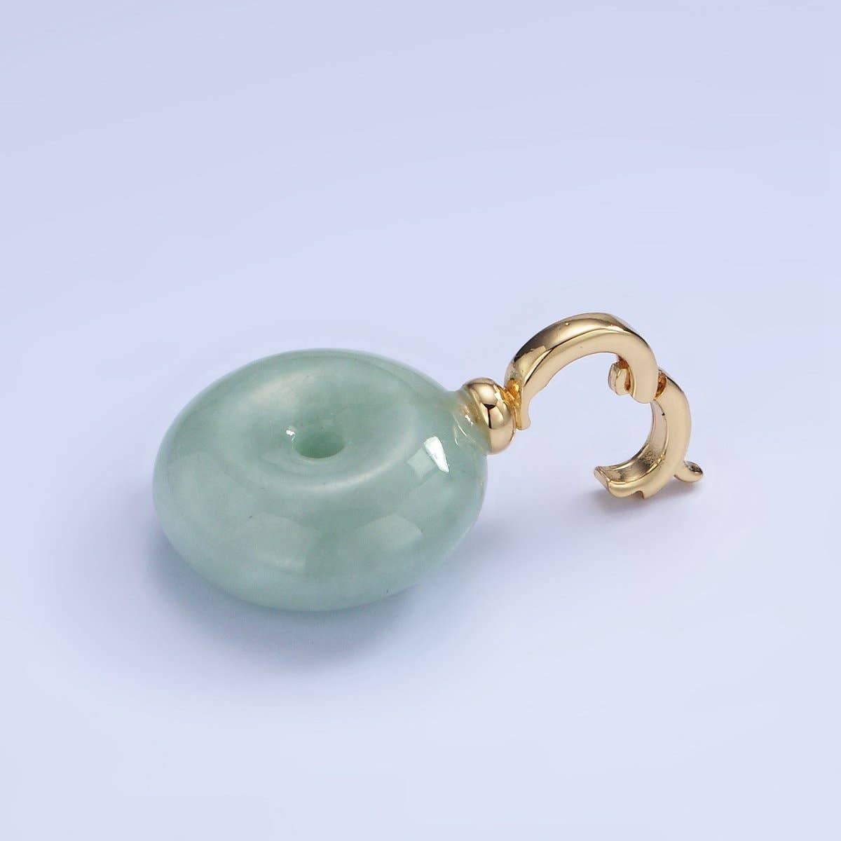 14K Gold Filled Natural Green Jade Round Donut Snap Bail Pendant | AA1200