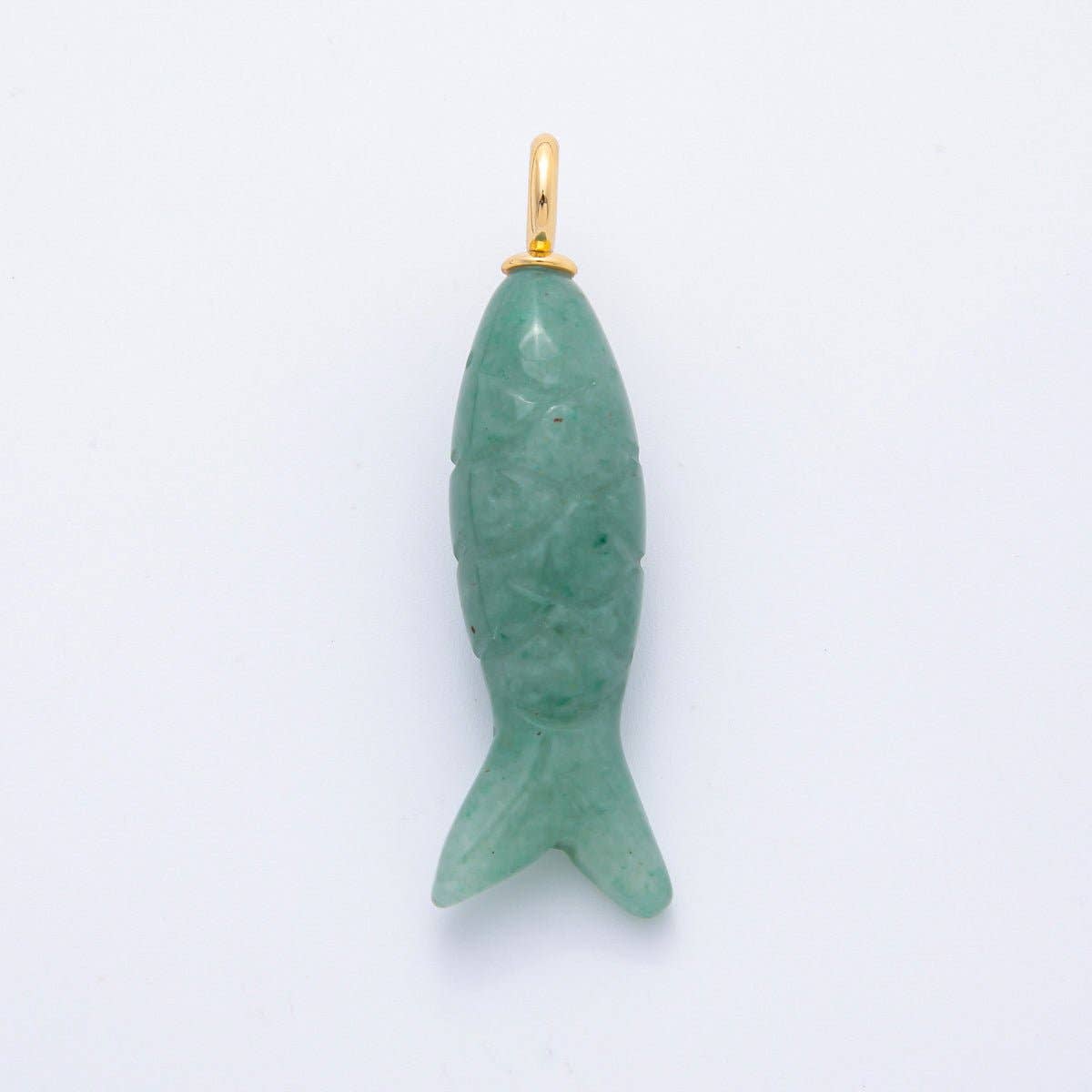 18K Gold Filled 48mm Quartz, Agate, & Tiger Eye Gemstone Sardine Fish Charm | C919 C923 C932 E008