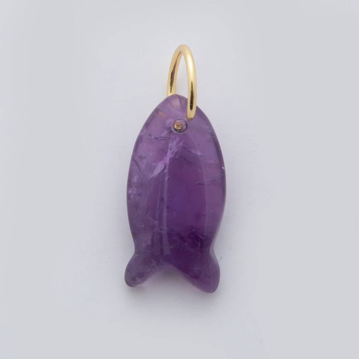 18K Gold Filled 23.7mm Natural Gemstone Fish Charm | C317 - C435
