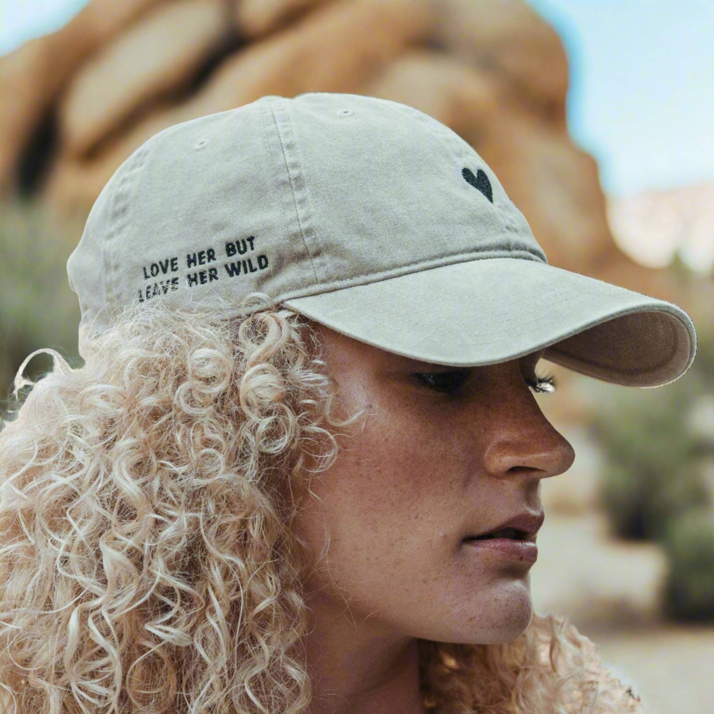 Embroidered Heart Women's Baseball Cap in Light Beige