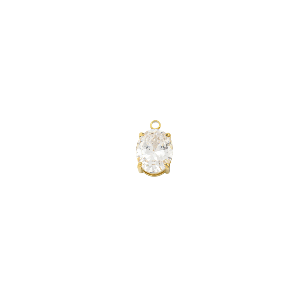 Gold Pure Brilliance Oval Cubic Zirconia Charm | Waterproof Stainless Steel