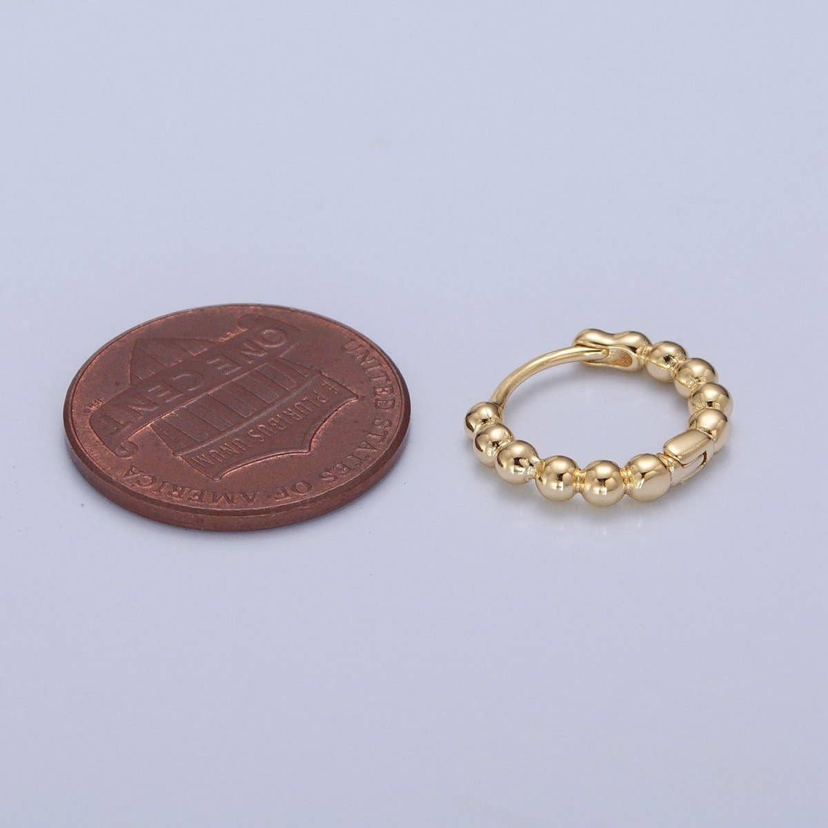 14K Gold Filled Beaded Ball Round Bubble Huggie Hoop Earring | P373