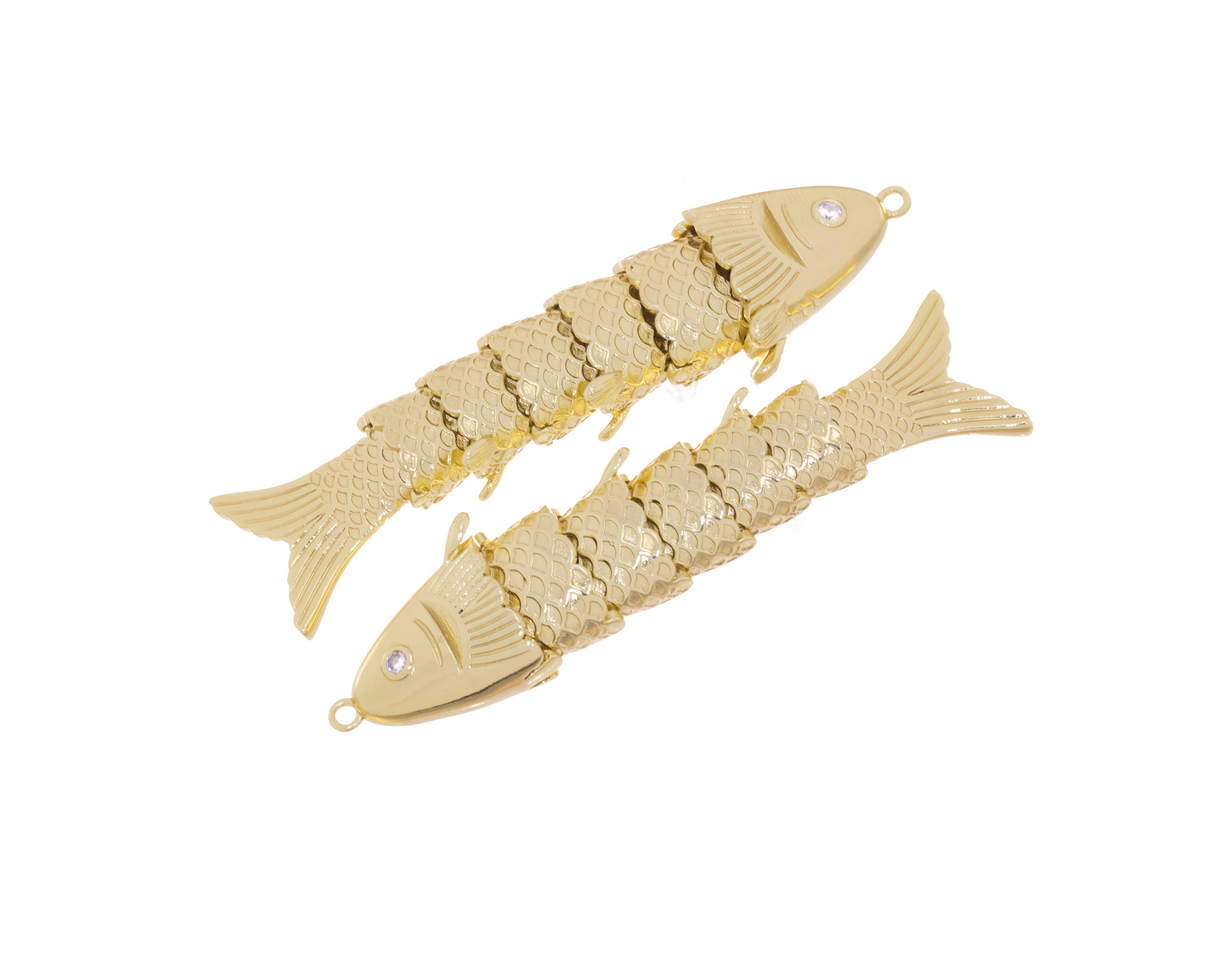 Gold Twirling Large Fish Charm with CZ For Jewelry