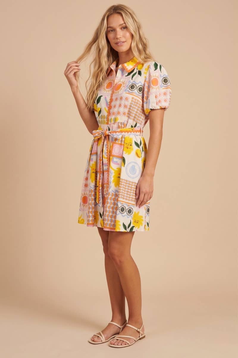 MULTI COLOR PATTERN BUTTON DOWN DRESS