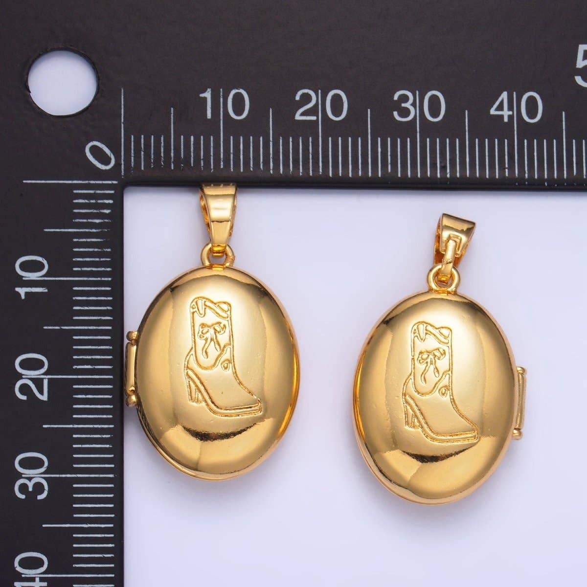 24K Gold Filled Engraved Cowboy Boot Oval Locket Pendant