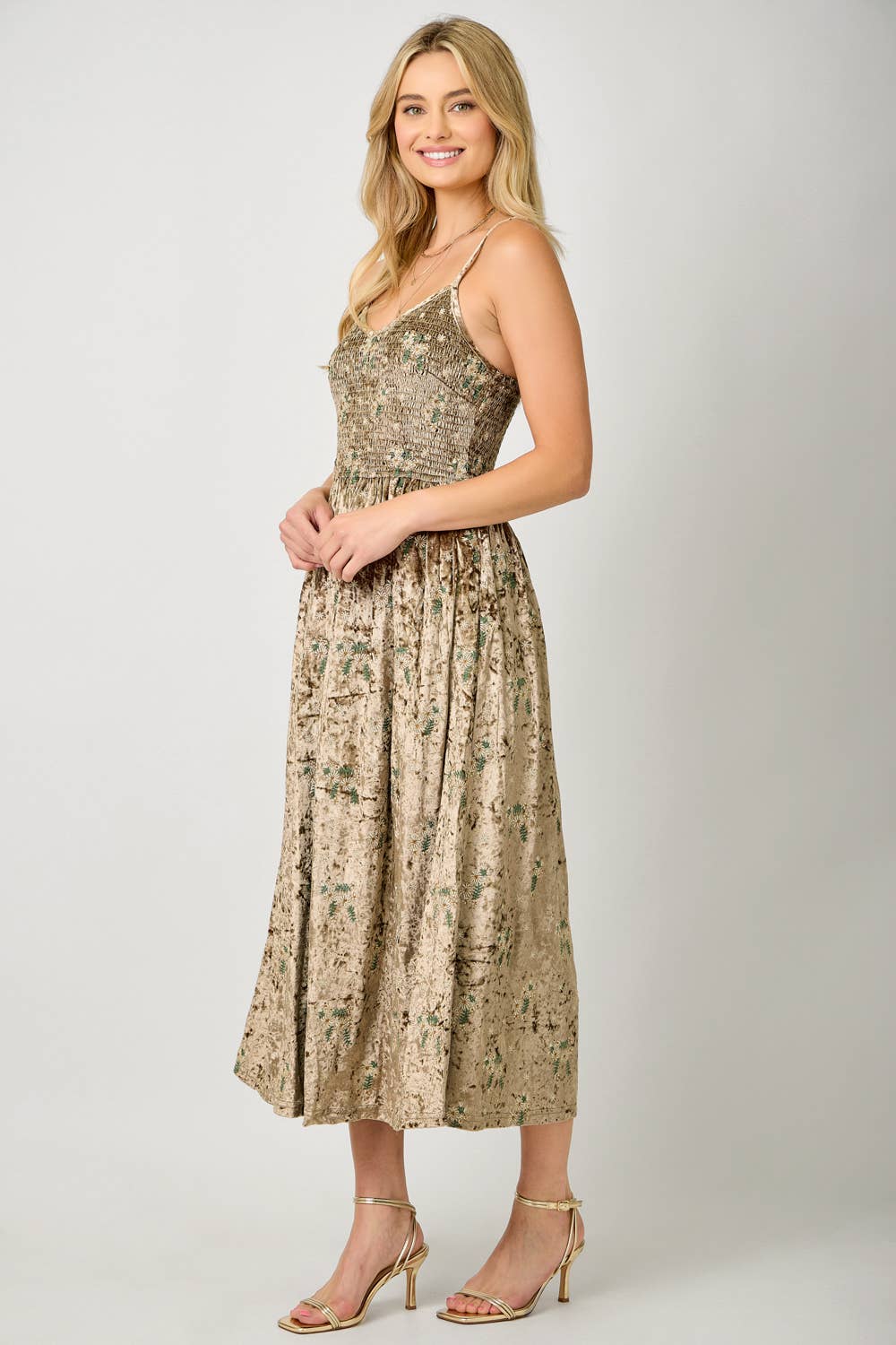 Embroidered Velvet Smocked Dress
