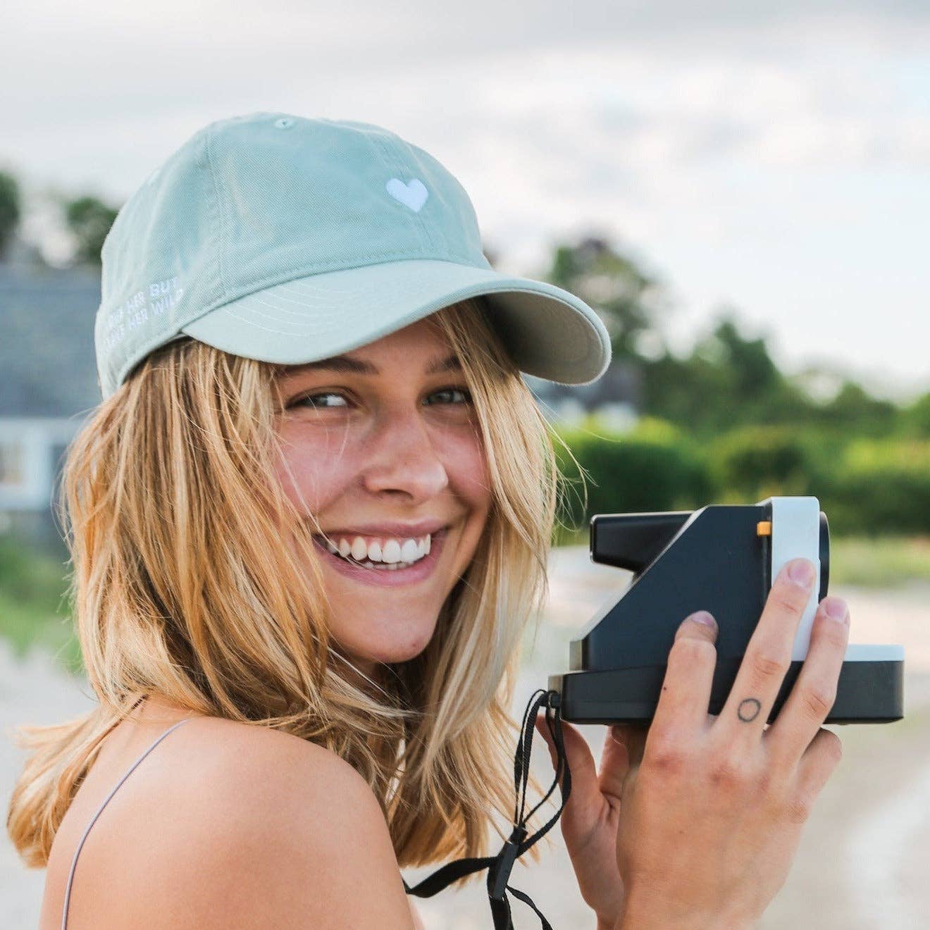 Mint Cotton Dad Hat - Embroidered Heart Cap