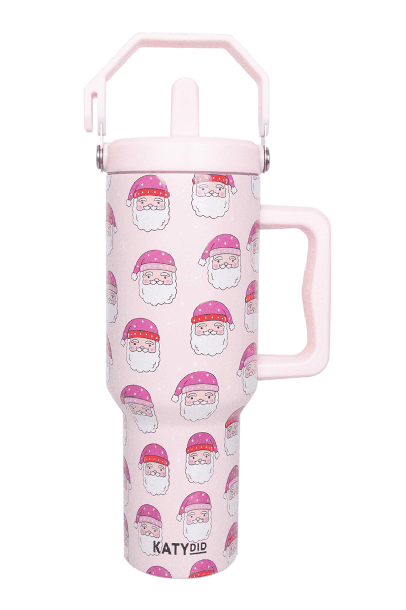 Pink Santas Wholesale 38oz Christmas Tumbler with Lid Handle