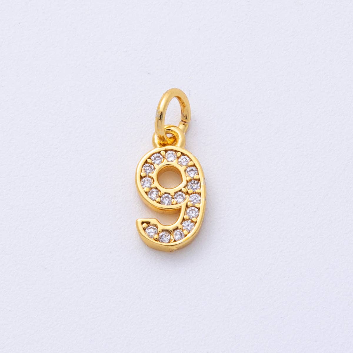 24K Gold Filled 14mm Number 0-9 Clear Micro Paved CZ Charm