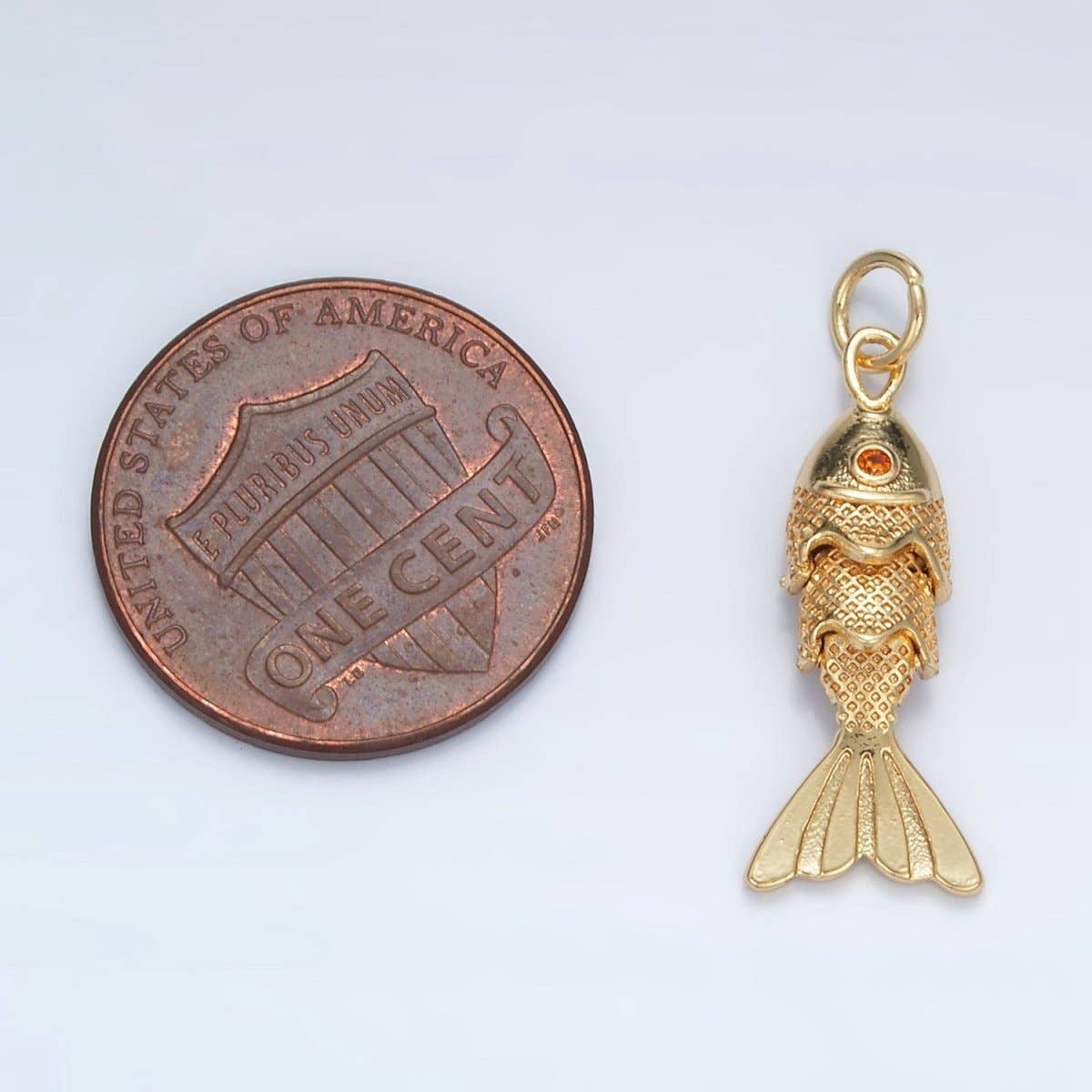 24K Gold Filled 25mm Orange CZ Multidimensional Textured Fish Sea Animal Charm | AG925