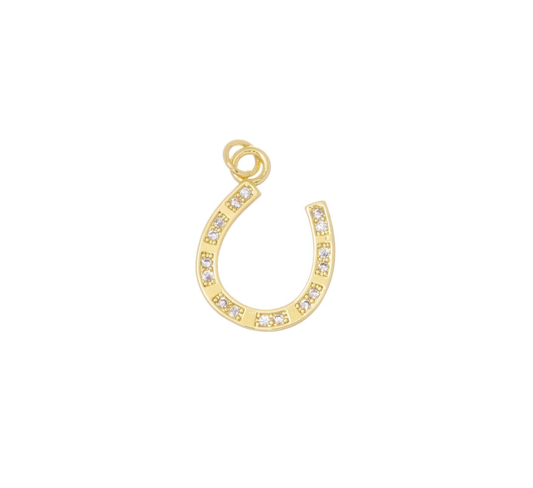 Gold CZ Pave Horseshoe Charm