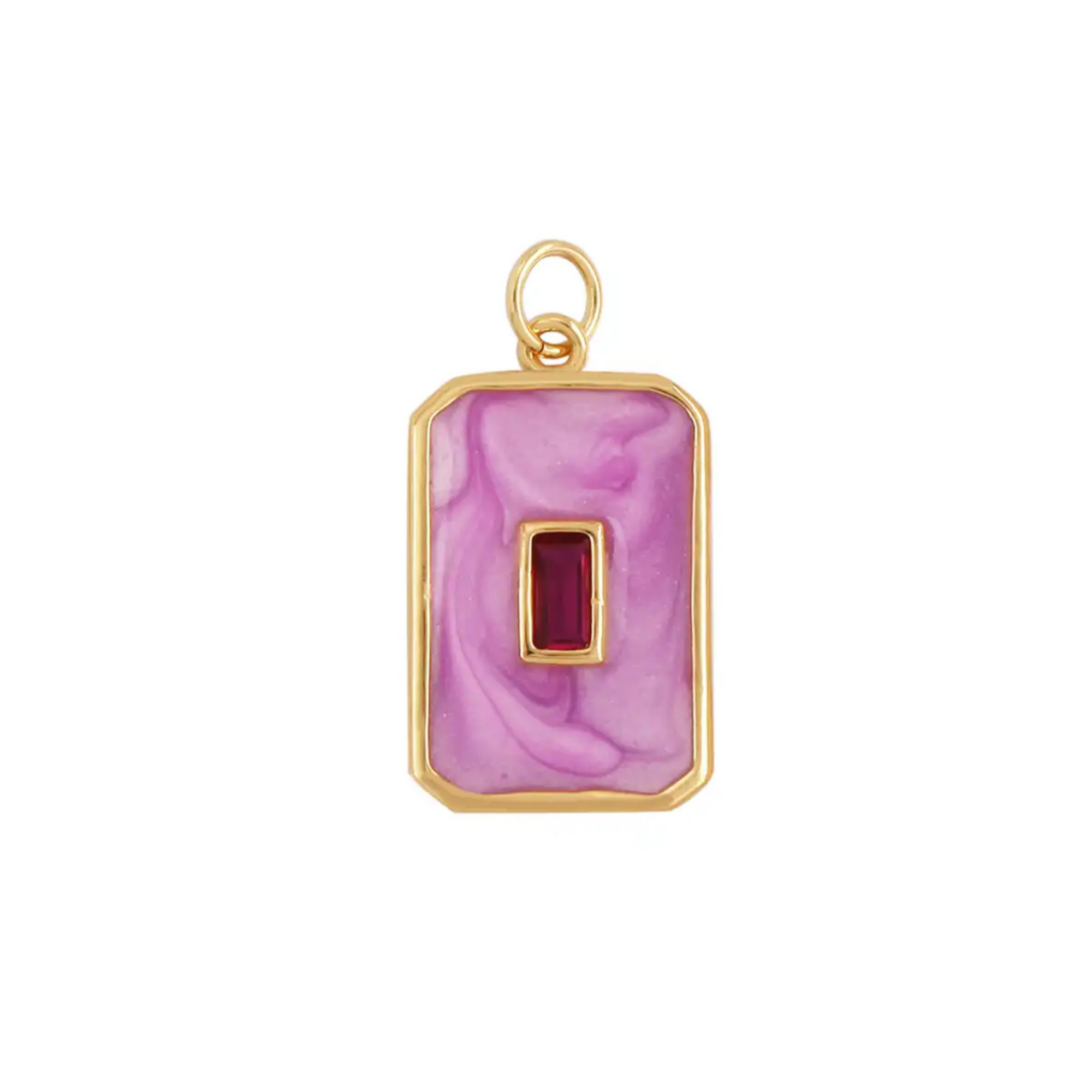 Rectangle Charm with Stone Inlay ~ Pink ~Deep South Original
