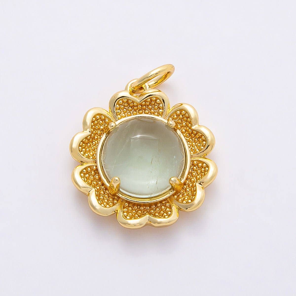 16K Gold Filled 19mm Aquamarine, Citrine Cabochon Gemstone Flower Charm | Charms-00766 Charms-00767