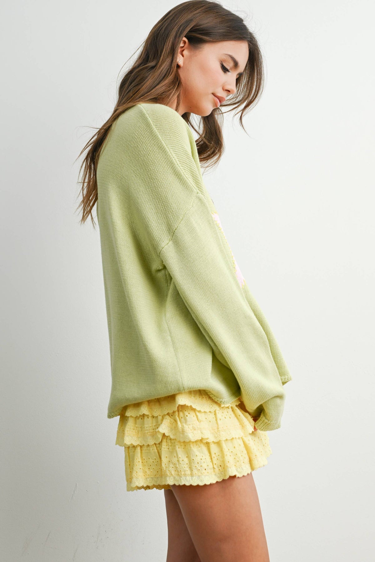 Drop Shoulder Star Pattern Sweater - BMW7756