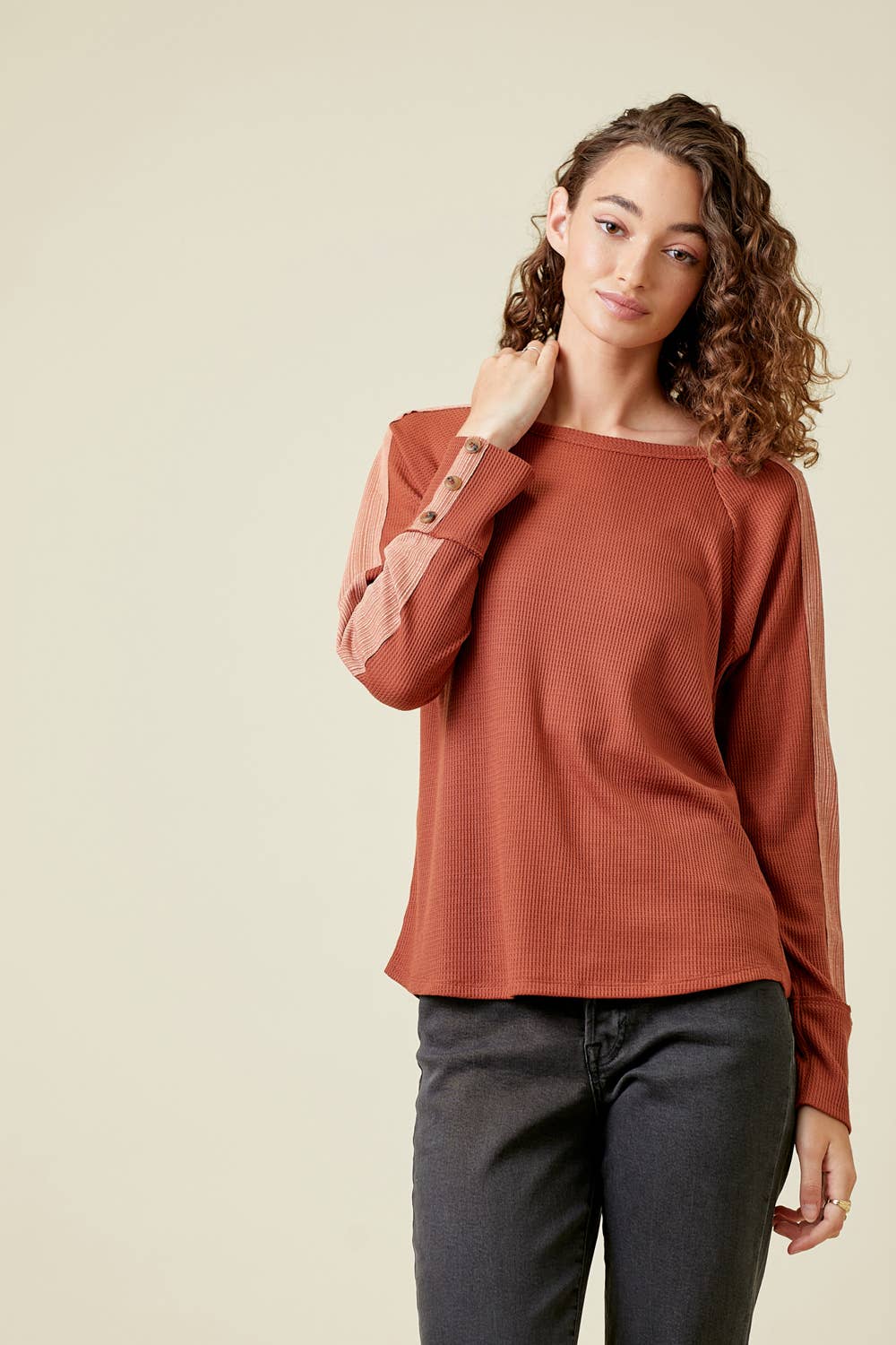 Mixed Waffle Knit Top