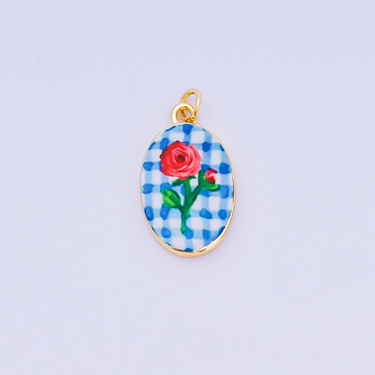 24K Gold Filled Enamel Art Oval Spring Charm in Flower, Butterfly, & Nature