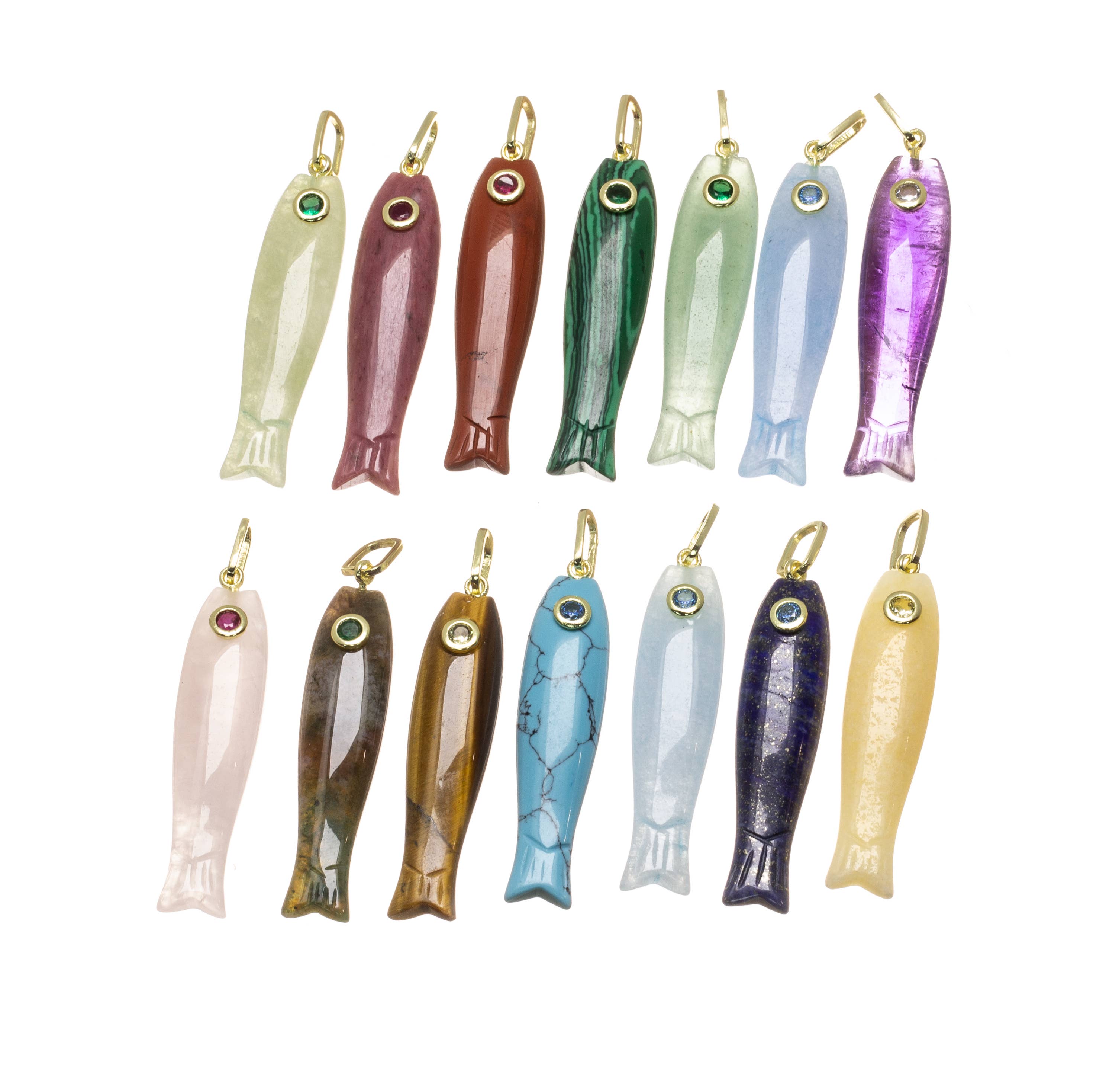 Natural Gemstone Fish Charm For Jewelry Making, GSF029