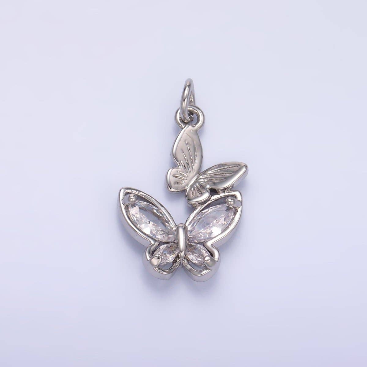 24K Gold Filled CZ Butterfly Double Charm in Gold & Silver | N075