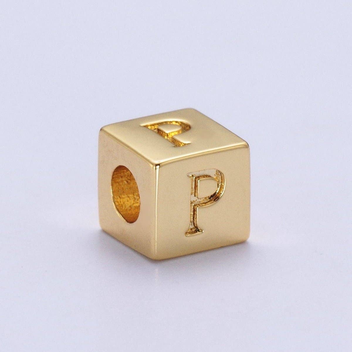 Gold Initial Letter Alphabet 6.2mm Block Beads Charm Connector For Jewelry Making Component Supply A-A1145-A-A1157
