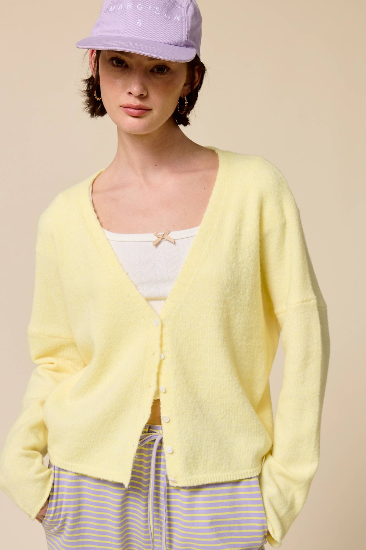 V neck Batwing Sleeve Button Up Cardigan