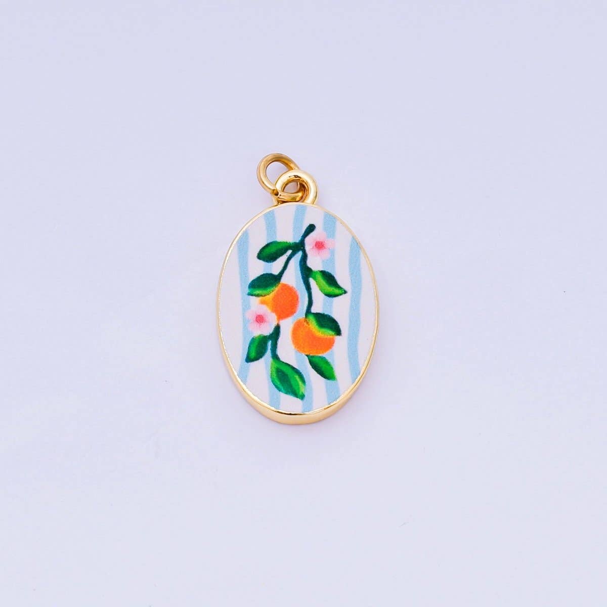 24K Gold Filled Enamel Art Oval Spring Charm in Flower, Butterfly, & Nature