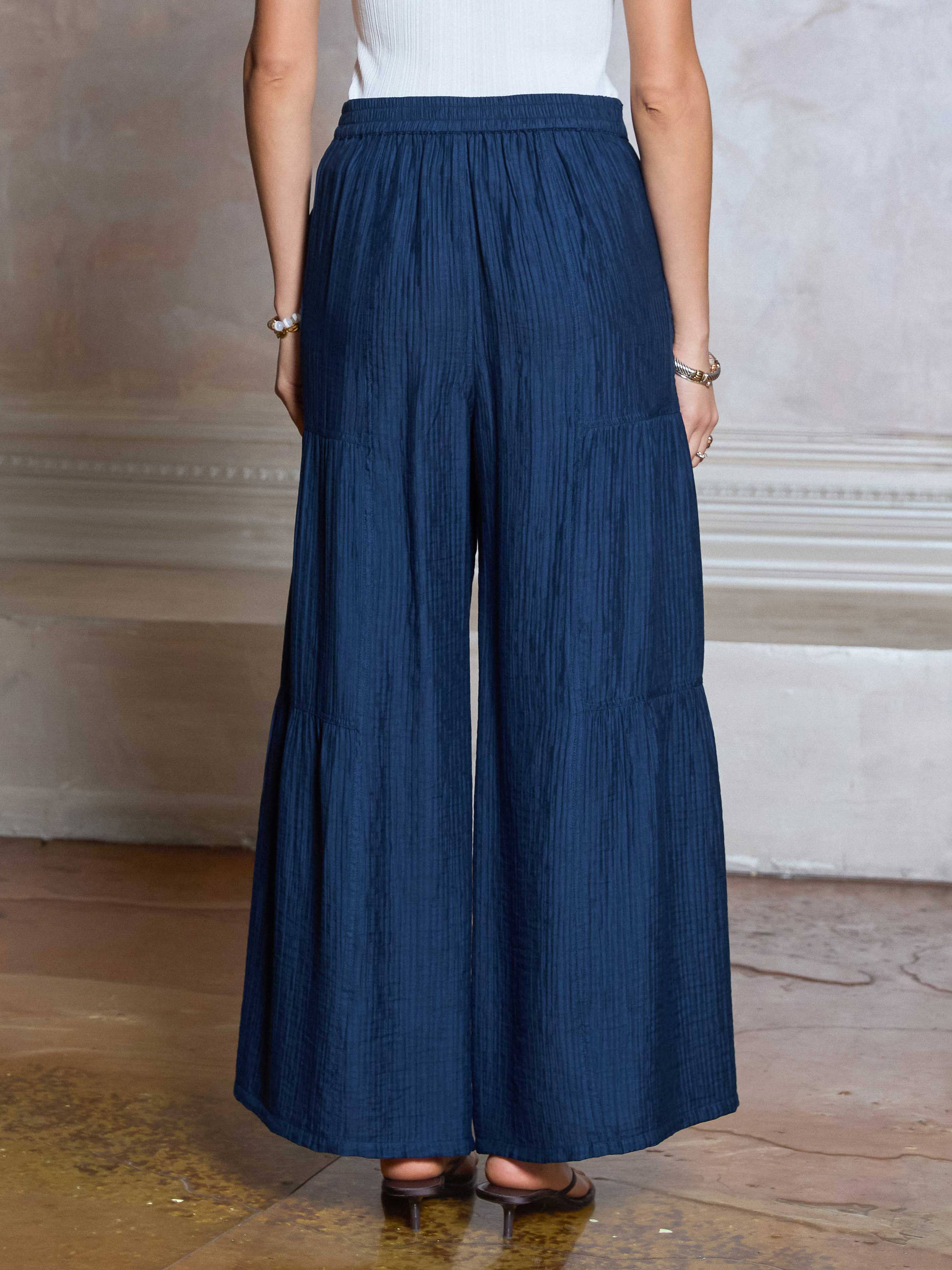 Textured Tiered Wide-leg Pants