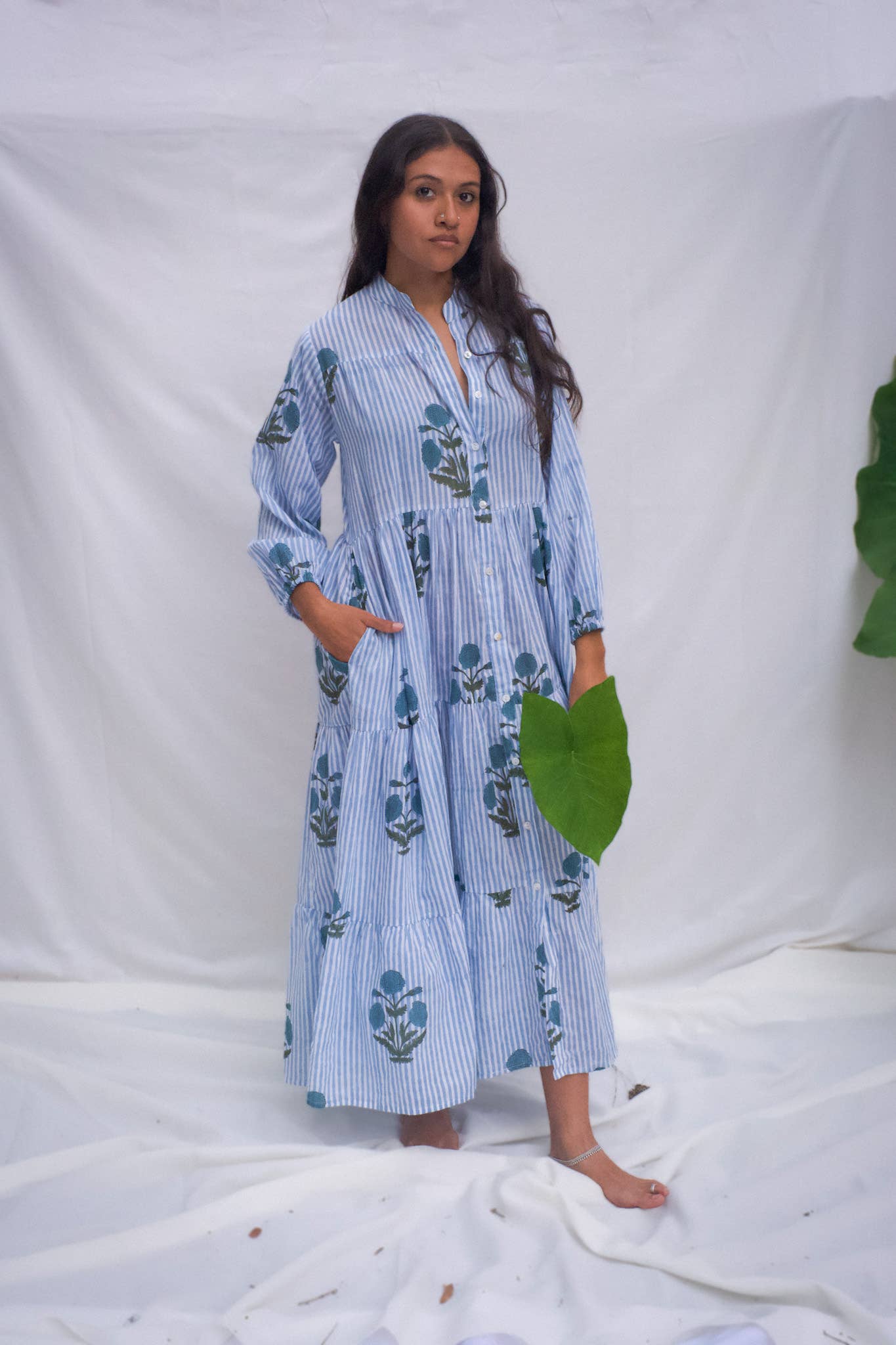 Venus Midi Dress ~ Blue Stripes & Floral