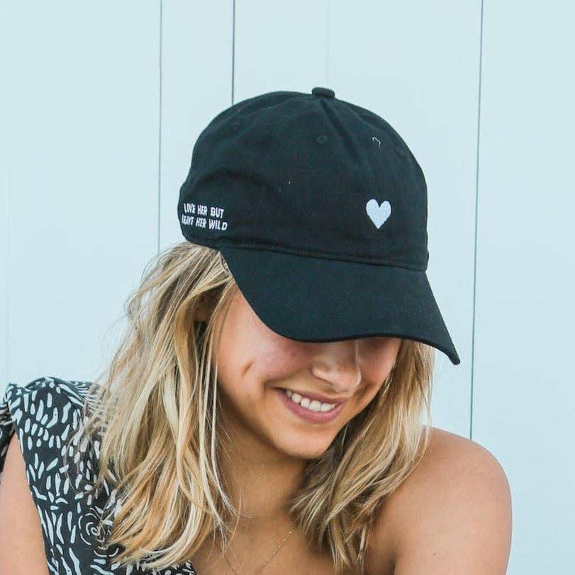 Black Cotton Dad Hat –  Embroidered Heart Cap