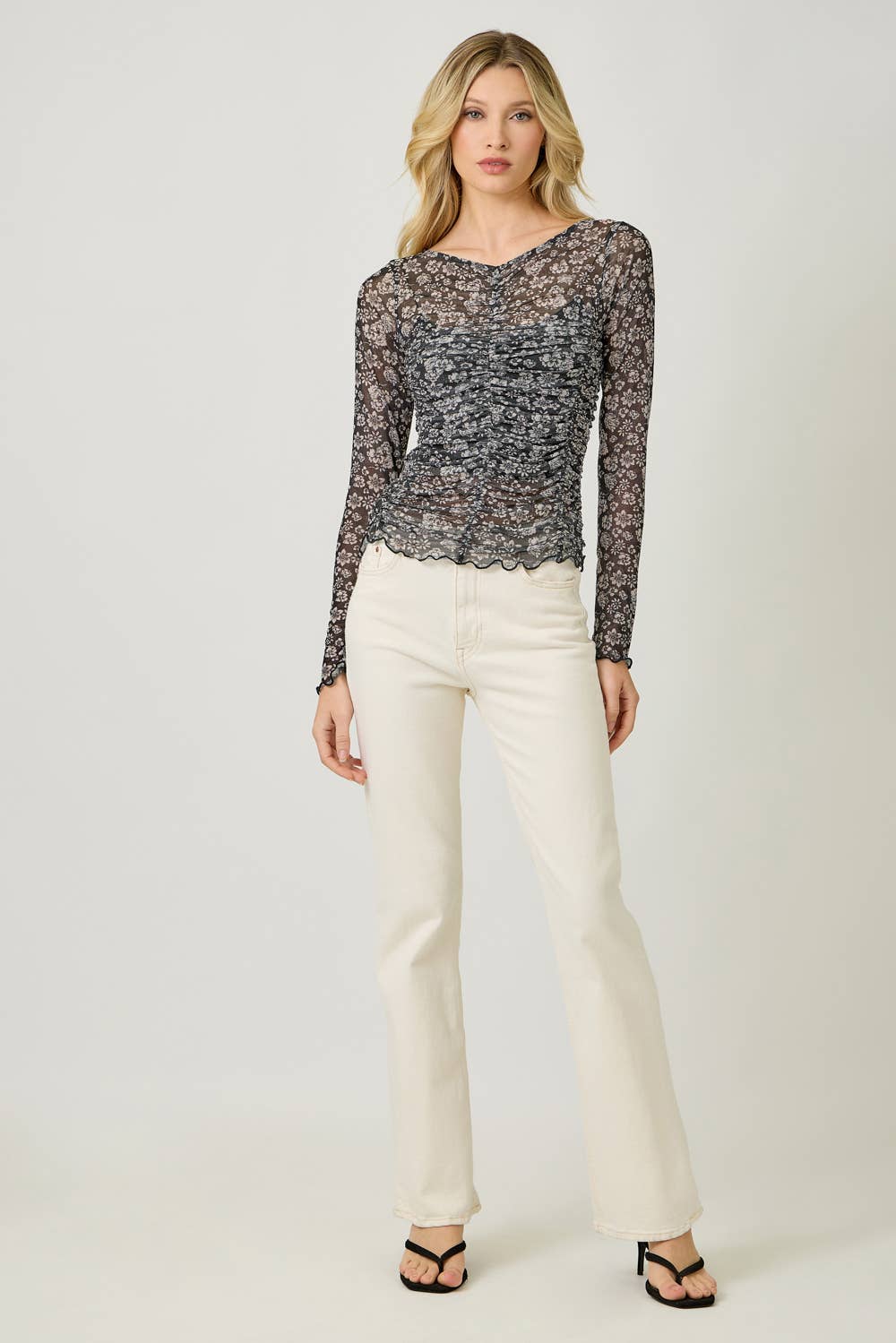 Lettuce Hem Mesh Print Top