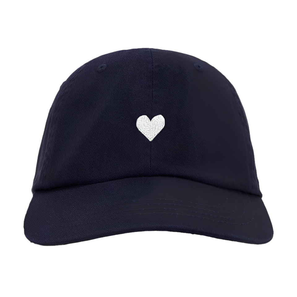 Navy Cotton Dad Hat - Embroidered Heart Cap
