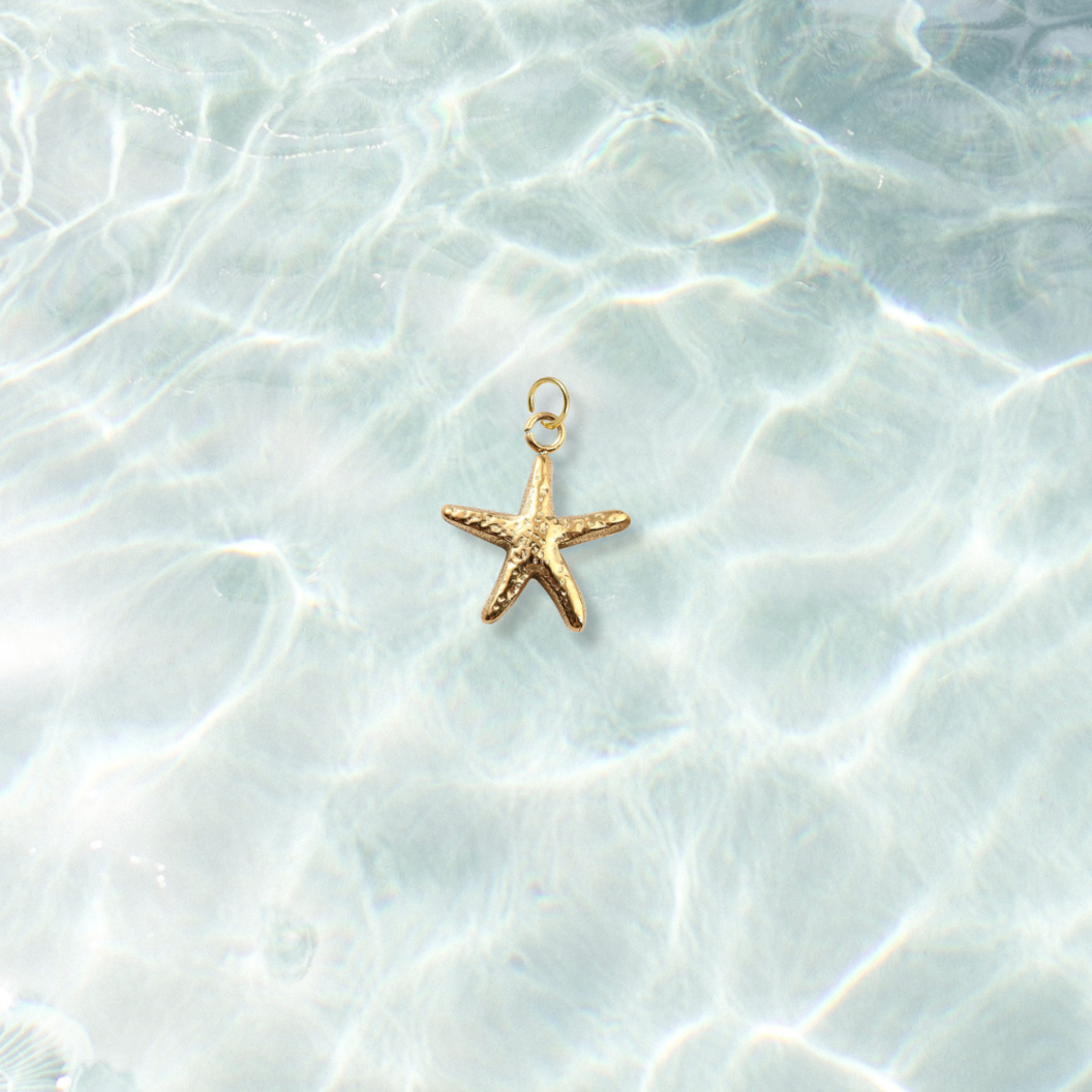 Gold Hammered Starfish Shell Charm | Waterproof Stainless Steel