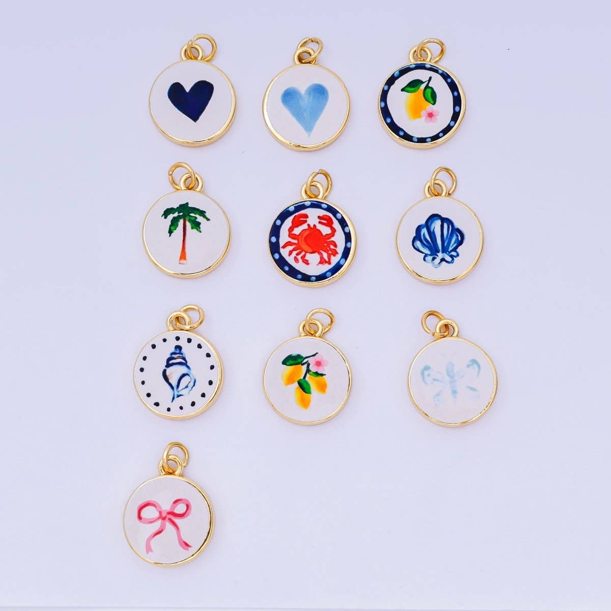 24K Gold Filled 18mm Enamel Art Beach Theme Charms